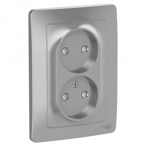 Розетка Schneider Electric BLANCA 2х-мест. со шторками С/У 16А/250В АЛЮМИНИЙ