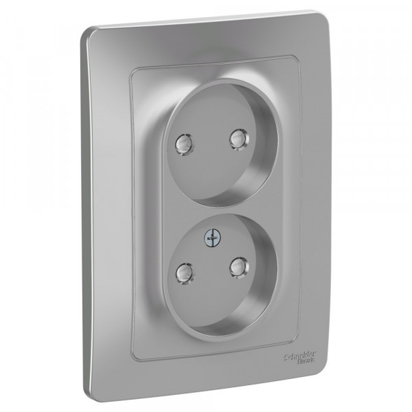 Розетка Schneider Electric BLANCA 2х-мест. со шторками С/У 16А/250В АЛЮМИНИЙ