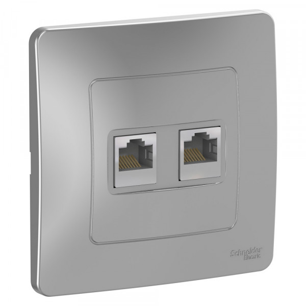 Комп. розетка Schneider Electric BLANCA 2х-мест. RJ45 кат.5e С/У АЛЮМИНИЙ