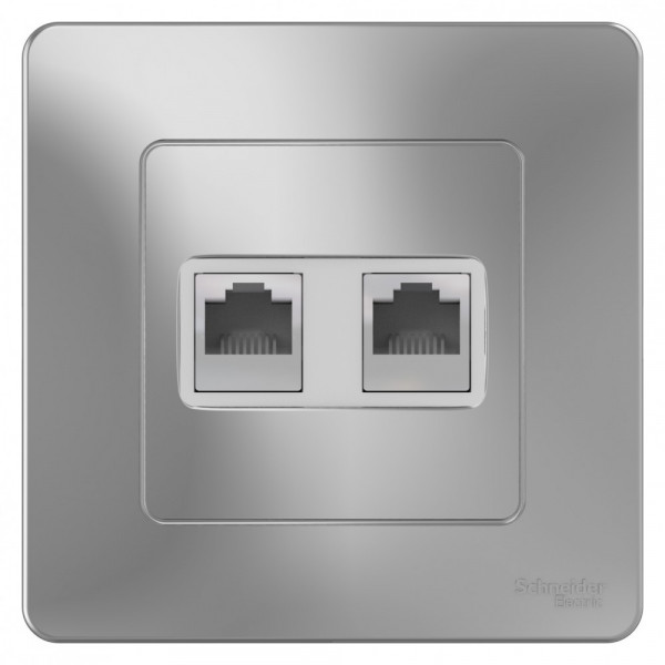 Комп. розетка Schneider Electric BLANCA 2х-мест. RJ45 кат.5e С/У АЛЮМИНИЙ