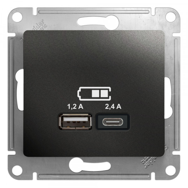 GLOSSA USB РОЗЕТКА А+С, 5В/2,4А, 2х5В/1,2А, механизм, АНТРАЦИТ